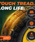 Close-up of all-terrain tire on Beefy Garden Dump Cart With 1400LB Capacity For Lawn And Landscaping Towable Utility Wagon