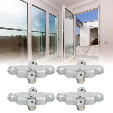 Heavy Duty Double Wheel Roller Pulleys For Sliding Doors And Windows 4 Pack Alloy Steel Replacement Track Rollers on floor with sliding doors.