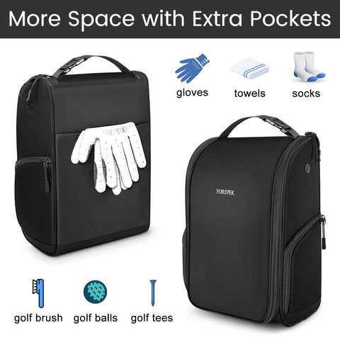 Spacious Golf Shoe Bag For Men With A Large Horseshoe Opening That Makes Shoe Stuffing A Breeze, Fits Up To Size 15 Shoes