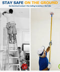Images showing safe use of Extra Long 11 Foot Smoke Detector Removal Tool With Two Interchangeable Heads And Pro Gear Bundle.