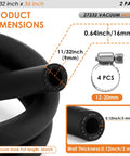 Image showing detailed dimensions of a Two Pack 11/32 Inch By 36 Inch Brake Booster Vacuum Hose Kit with clamps for passenger cars and trucks.