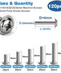 120Pc Cabinet Screw Kit With M4 Pan Washer Head Phillips Machine Screws, sizes 16mm to 30mm, nickel plated, rust resistant