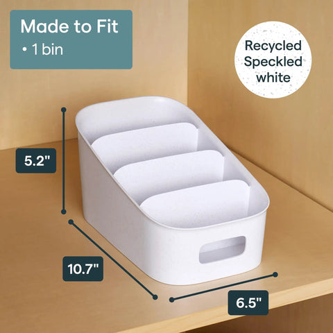 Smart 4 Tier Stairstep Packet Organizer With Divided Compartments For Kitchen Pantry And Counter, 5.2" x 6.5" x 10.7", recycled speckled white.