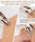 Punch pliers being used to create holes in kraft paper for Pro-Grade Leather Rivets Kit With 480 Pieces In 3 Sizes And 4 Colors.