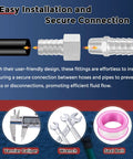 Pack of 2 Stainless Steel Hose Barb Fittings 3/8 Inch to 1/2 Inch NPT Female, secure connection illustration with tools shown