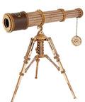Wooden Telescope Building Kit With Tripod For Adults, 3X Magnification, 3D Puzzle STEM Toy, Retro Pirate Scope With Skull Lens Cover, Hands On Gift For Adults, Cool DIY Science Kit For Curious Minds And Hobbyists on tripod