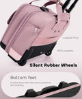 Pink rolling laptop bag showing luggage strap, durable rubber wheels, and 900D polyester material, part of the focus keyword.