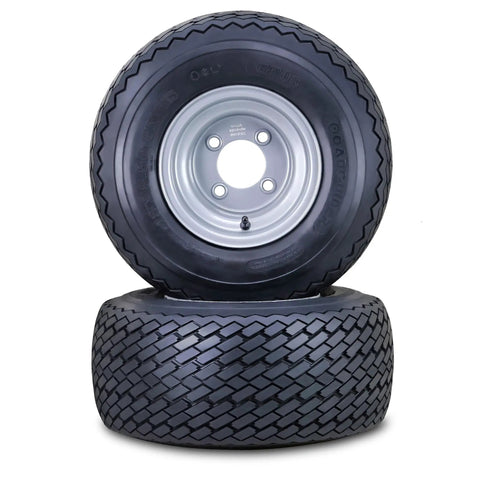 Golf Cart Tire Wheel Assembly 18x8.5-8 4 Ply With 4 Lugs On 4 Inch PCD Silver Rim Four Pack Fits Club Car EZGO Yamaha