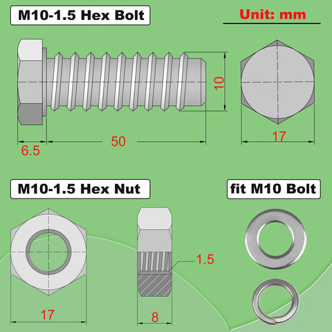 M10 Hex Bolts And Nuts Set With Flat And Spring Washers M10x50mm Fully Threaded Bolts And M10 Nuts 304 Stainless Steel Fasteners diagram