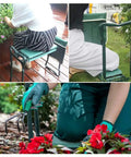 Folding Garden Kneeler Seat With Tool Pouch Bag And Thick EVA Foam Kneeling Pads in use for planting and weeding outdoors.