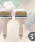 Six Piece Chip Paint Brush Set With 1 Inch 2 Inch 3 Inch Natural White Bristles And Solid Wooden Ergonomic Handles For Oil Based Paint, Glue, Acrylic And Stain, Streak Free Finish, Comfortable Grip showing 3-inch brush detail