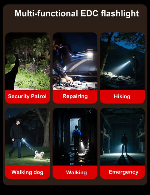 Rechargeable Pocket EDC Flashlight 500 Lumens Dual LED Keychain Light For Work Running Walking Camping Fishing Hiking Dog Emergency Compact Lightweight Everyday Carry Must Have for security patrol, repairing, hiking, walking dog, and emergencies.