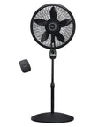 Oscillating Cyclone Pedestal Fan With Remote, Adjustable Height Up To 54 Inches, black standing fan with 18-inch blade, front view