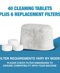 Espresso Machine Cleaning Kit For Breville With 40 Two Gram Cleaning Tablets And 6 Water Filters displayed on white background