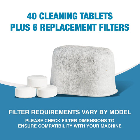Espresso Machine Cleaning Kit For Breville With 40 Two Gram Cleaning Tablets And 6 Water Filters displayed on white background