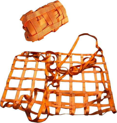 Heavy Duty Cargo Lifting Net 2x2M Pallet Mesh Bag For Hoisting And Loading 3T Capacity Garden Climbing Net in orange.