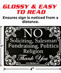 Two Pack No Soliciting Door Sign 4x3 Vinyl Weatherproof Peel And Stick for Home or Business with floral border design