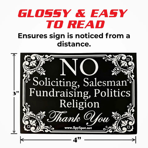 Two Pack No Soliciting Door Sign 4x3 Vinyl Weatherproof Peel And Stick for Home or Business with floral border design