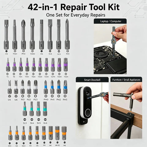42 In 1 Magnetic Ratcheting Screwdriver Set With T Handle Multi Bit Repair Tool Kit In Compact Case for Electronics and Appliances