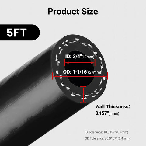 Cross-section view of Three Quarters Inch Silicone Heater Hose For Automotive Radiator And Coolant System, showing dimensions.
