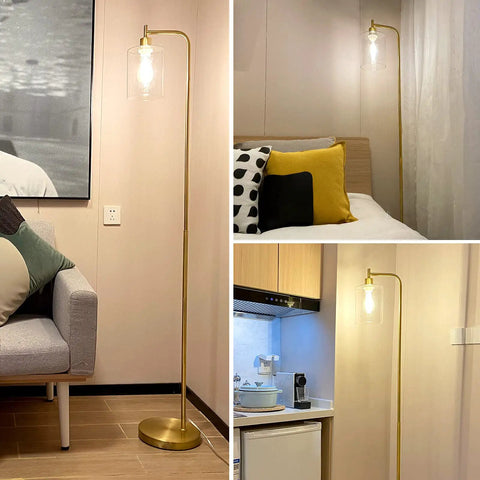 Gold Industrial Floor Lamp With Glass Shade For Living Room And Bedroom Vintage Brass Standing Lamp With E26 Socket And Foot Switch