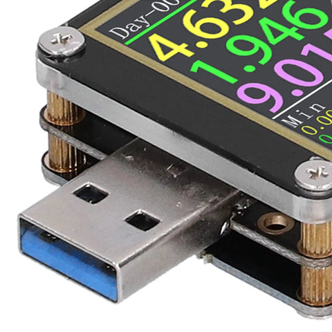 Close-up of Voltmeter And Ammeter USB Tester With Color LCD Screen PD Trigger Pro Grade Multifunction Power Meter for Fast Charging