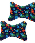 Travel And Office Memory Foam Neck Pillow With Washable Zippered Cover, Ergonomic Chin And Cervical Support Cushion, Tropical Hibiscus And Palm Print