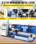 7" x 14" benchtop precision gearhead 550W Mini Metal Lathe for machining with variable speed and digital display.