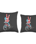 Patriotic Bikepacking Throw Pillow For Fourth Of July And Summer Trails Peace Design For Outdoorsy Riders Americana Vibe Cushion