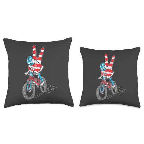 Patriotic Bikepacking Throw Pillow For Fourth Of July And Summer Trails Peace Design For Outdoorsy Riders Americana Vibe Cushion