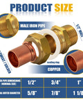 2 Pack One Half Inch Copper Pipe Union Sweat To Male Iron Pipe Threaded Brass Fitting Lead Free product dimensions diagram