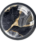 Slick Black And Gold Glass Drawer Knobs Modern Dresser Handles with a marble design, 35mm diameter, ideal for cabinetry.