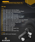 Upgraded Exhaust Manifold Clamp Repair Kit Fits Ford E150 E250 E350 E450 And Ford F Series Trucks Plus Expedition Excursion Lincoln Navigator Passenger Side Bolt Included Quick Fix Bypasses Broken Fasteners No Cutting Required Save Time And Labor with compatible models list on black background