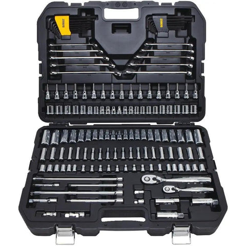 One Quarter And Three Eighths Inch Drive Socket Set With 156 Piece Standard And Metric Kit in durable molded case open