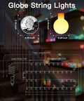 Diagram of Pastel Globe USB String Lights 33Ft With 100 LEDs Easy Timer And Remote Indoor Outdoor Party Decor dimensions