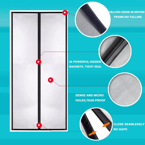Magnetic Screen Door 36 X 82 Inches, Heavy Duty Reinforced Fiberglass Mesh, Black Modern Style, showing automatic closing features.