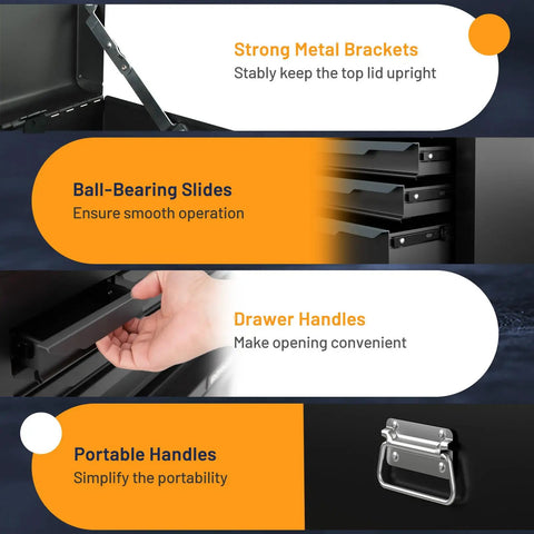 Heavy Hitter 24 Inch 6 Drawer Steel Tool Chest With Smooth Operator Ball Bearings And Spacious Top Tray Rugged Grip Handle Auto Lock Scratch Shield Panels For Garage Grind Ready