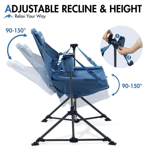 Heavy Duty 400 Lb Hammock Camping Chair with adjustable recline and headrest pillow, blue, portable foldable swing chair