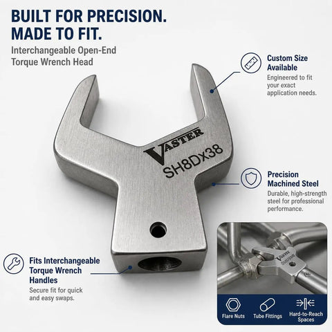 Heavy Duty Swappable Torque Wrench Head Built Tough Precision Steel Spanner For Tube Nuts And Hydraulic Fittings, close-up view.