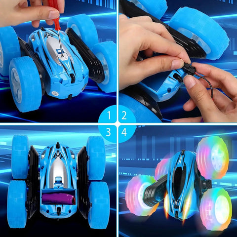 Four Pack Remote Control Cars For Kids Two Point Four GHz RC Stunt Cars With Wheel Lights High Speed 4WD Off Road Drift Toys
