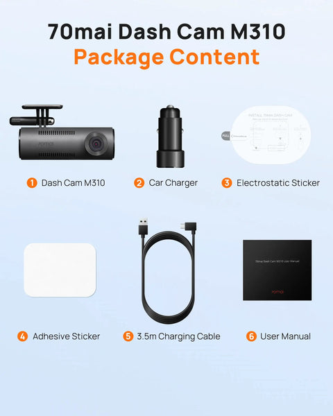 Dash Cam For Cars 1296P QHD Front Camera With 130 Degree Wide Angle Built In WiFi WDR Night Vision iOS Android App Loop Recording Parking Monitor Time Lapse Auto Power On, package content: dash cam, car charger, electrostatic sticker, adhesive sticker, charging cable, user manual.