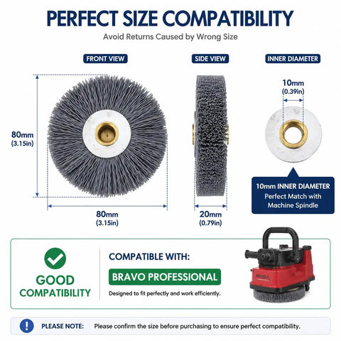 Key Deburring Brush For Key Cutting Machines With Crimped Nylon And Stainless Steel Wheel Handy Pro Grade Locksmith Tools Replacement Tough Deburring Wheel For Precise Key Making And Maintenance Compact 80x20x10mm, dimensions and compatibility with key cutting machine.