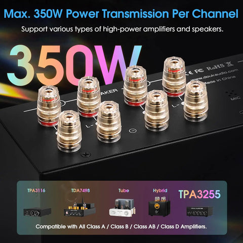 VU3 Pro Dual Analog VU Meter For Audiophiles 2 Way Amplifier Switch And Speaker Selector 2 In 2 Out Audio Switcher Box With DB Panel Display Ideal For Quick A B Testing And Comparing Two Amps And Two Speaker Pairs, black aluminum chassis with 350W speaker terminals