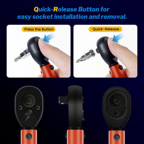 Quick-release button on Bike Torque Wrench Set One Quarter Inch Drive With 72-Tooth Dual Direction Click Mechanism 1-25 Nm