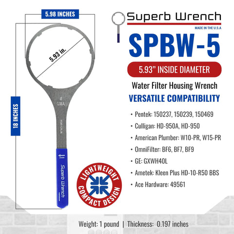 Heavy Duty Metal Water Filter Housing Wrench 5.93 Inch Inside Diameter Beefy Tool For Tightening High Flow Filter Housings Replaces SW 3