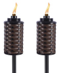 Two Easy Install Bali Brown 65 Inch Bamboo Wrapped Outdoor Torch Two Pack For Patio Lawn And Backyard Lighting Simple One Step Setup