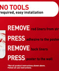 Instructions for using Poster Strips 64 Count Damage Free Hanging Adhesive No Tools Hangs Up To 32 Posters Or Signs Removable From White Surfaces