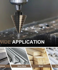 Titanium High Speed Steel Step Drill Bit Set with five step bits and five countersink bits in aluminum case for metalworking