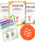 Certificates with game instructions for Chinese Jump Rope And Rubber Twist Set For Kids With Gummitwist Style Indoor And Outdoor Toy