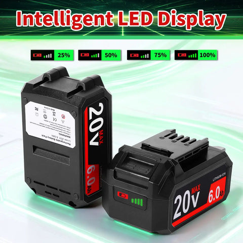 2 Pack 3.5Ah Lithium Battery For Skil 20V PWR CORE Battery with LED Display showing charge levels and battery design details.